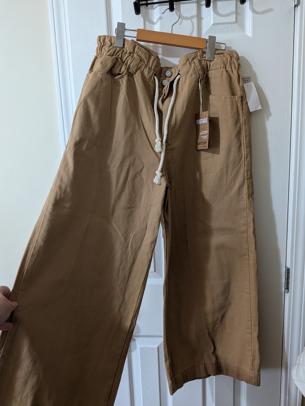 Casual Wide Leg Pants in Tan with Drawstring Waist